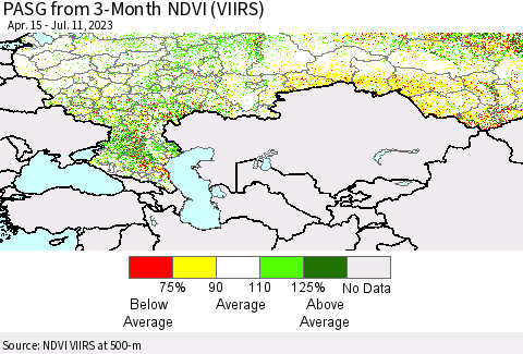 Russian Federation PASG from 3-Month NDVI (VIIRS) Thematic Map For 7/4/2023 - 7/11/2023