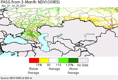 Russian Federation PASG from 3-Month NDVI (VIIRS) Thematic Map For 7/12/2023 - 7/19/2023