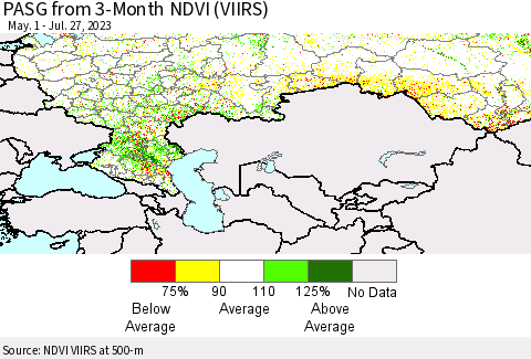 Russian Federation PASG from 3-Month NDVI (VIIRS) Thematic Map For 7/20/2023 - 7/27/2023
