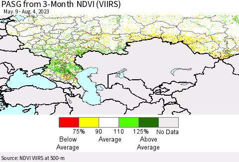 Russian Federation PASG from 3-Month NDVI (VIIRS) Thematic Map For 7/28/2023 - 8/4/2023