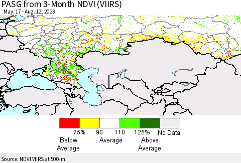 Russian Federation PASG from 3-Month NDVI (VIIRS) Thematic Map For 8/5/2023 - 8/12/2023