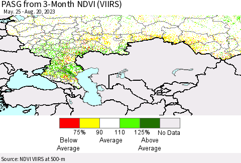 Russian Federation PASG from 3-Month NDVI (VIIRS) Thematic Map For 8/13/2023 - 8/20/2023