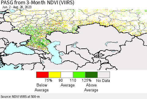 Russian Federation PASG from 3-Month NDVI (VIIRS) Thematic Map For 8/21/2023 - 8/28/2023