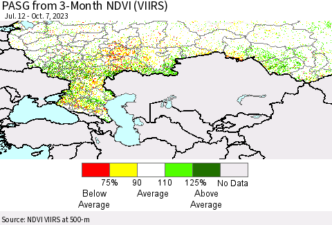 Russian Federation PASG from 3-Month NDVI (VIIRS) Thematic Map For 9/30/2023 - 10/7/2023