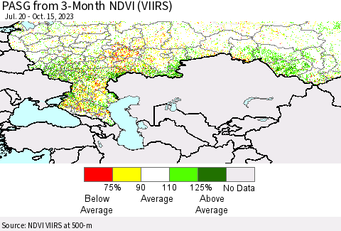 Russian Federation PASG from 3-Month NDVI (VIIRS) Thematic Map For 10/8/2023 - 10/15/2023