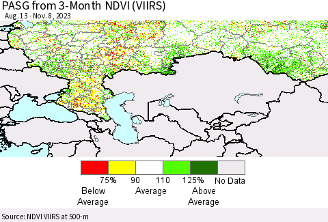 Russian Federation PASG from 3-Month NDVI (VIIRS) Thematic Map For 11/1/2023 - 11/8/2023