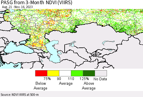 Russian Federation PASG from 3-Month NDVI (VIIRS) Thematic Map For 11/9/2023 - 11/16/2023