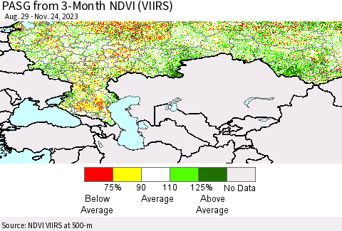 Russian Federation PASG from 3-Month NDVI (VIIRS) Thematic Map For 11/17/2023 - 11/24/2023