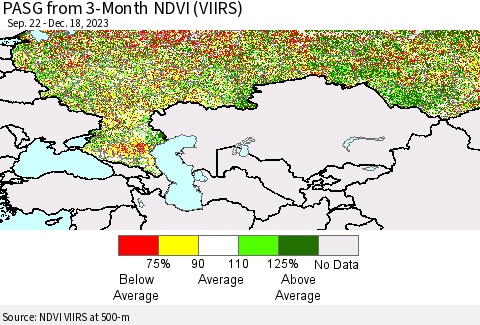 Russian Federation PASG from 3-Month NDVI (VIIRS) Thematic Map For 12/11/2023 - 12/18/2023
