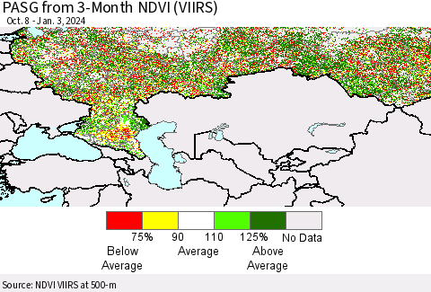 Russian Federation PASG from 3-Month NDVI (VIIRS) Thematic Map For 12/27/2023 - 1/3/2024