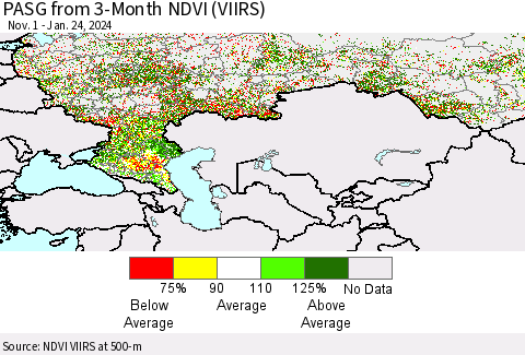 Russian Federation PASG from 3-Month NDVI (VIIRS) Thematic Map For 1/17/2024 - 1/24/2024