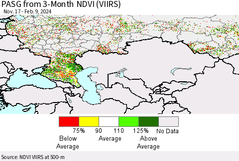 Russian Federation PASG from 3-Month NDVI (VIIRS) Thematic Map For 2/2/2024 - 2/9/2024