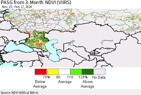 Russian Federation PASG from 3-Month NDVI (VIIRS) Thematic Map For 2/10/2024 - 2/17/2024