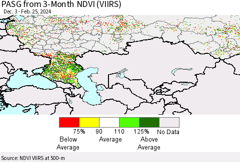 Russian Federation PASG from 3-Month NDVI (VIIRS) Thematic Map For 2/18/2024 - 2/25/2024