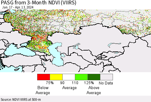 Russian Federation PASG from 3-Month NDVI (VIIRS) Thematic Map For 4/6/2024 - 4/13/2024
