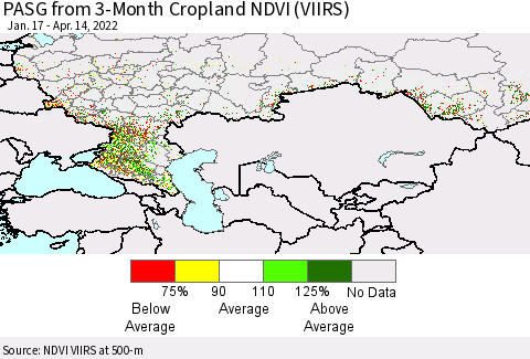 Russian Federation PASG from 3-Month Cropland NDVI (VIIRS) Thematic Map For 4/7/2022 - 4/14/2022