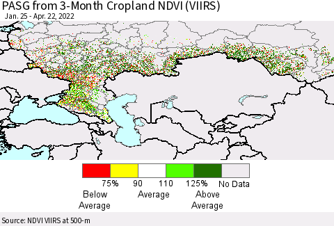 Russian Federation PASG from 3-Month Cropland NDVI (VIIRS) Thematic Map For 4/15/2022 - 4/22/2022