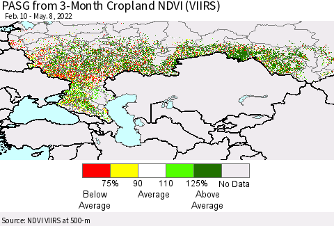 Russian Federation PASG from 3-Month Cropland NDVI (VIIRS) Thematic Map For 5/1/2022 - 5/8/2022