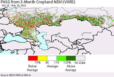 Russian Federation PASG from 3-Month Cropland NDVI (VIIRS) Thematic Map For 5/9/2022 - 5/16/2022