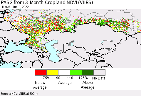Russian Federation PASG from 3-Month Cropland NDVI (VIIRS) Thematic Map For 5/25/2022 - 6/1/2022