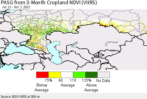 Russian Federation PASG from 3-Month Cropland NDVI (VIIRS) Thematic Map For 9/30/2022 - 10/7/2022