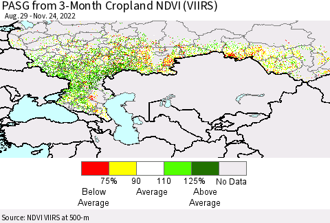Russian Federation PASG from 3-Month Cropland NDVI (VIIRS) Thematic Map For 11/17/2022 - 11/24/2022