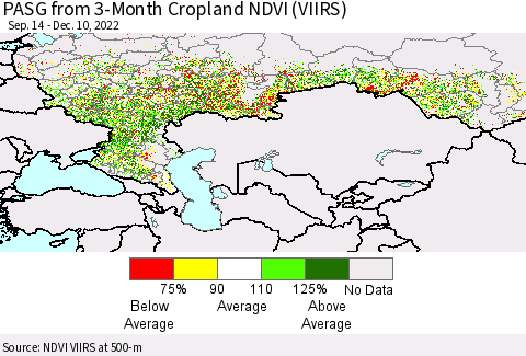 Russian Federation PASG from 3-Month Cropland NDVI (VIIRS) Thematic Map For 12/3/2022 - 12/10/2022