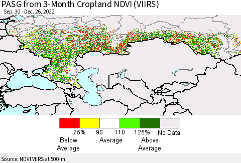 Russian Federation PASG from 3-Month Cropland NDVI (VIIRS) Thematic Map For 12/19/2022 - 12/26/2022