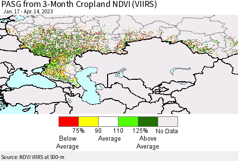 Russian Federation PASG from 3-Month Cropland NDVI (VIIRS) Thematic Map For 4/7/2023 - 4/14/2023
