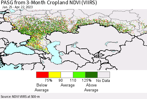 Russian Federation PASG from 3-Month Cropland NDVI (VIIRS) Thematic Map For 4/15/2023 - 4/22/2023
