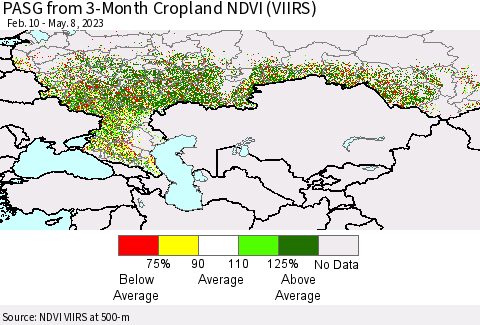 Russian Federation PASG from 3-Month Cropland NDVI (VIIRS) Thematic Map For 5/1/2023 - 5/8/2023