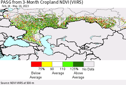 Russian Federation PASG from 3-Month Cropland NDVI (VIIRS) Thematic Map For 5/9/2023 - 5/16/2023