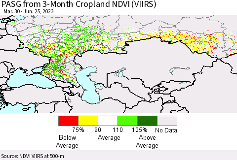 Russian Federation PASG from 3-Month Cropland NDVI (VIIRS) Thematic Map For 6/18/2023 - 6/25/2023