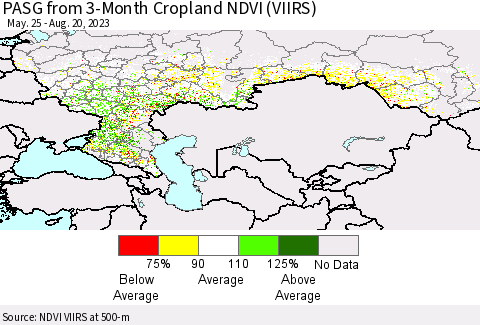 Russian Federation PASG from 3-Month Cropland NDVI (VIIRS) Thematic Map For 8/13/2023 - 8/20/2023