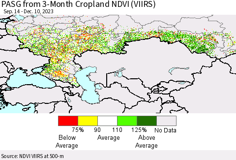 Russian Federation PASG from 3-Month Cropland NDVI (VIIRS) Thematic Map For 12/3/2023 - 12/10/2023