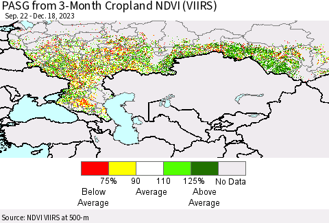 Russian Federation PASG from 3-Month Cropland NDVI (VIIRS) Thematic Map For 12/11/2023 - 12/18/2023