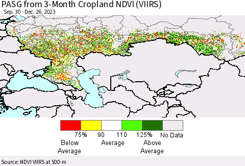 Russian Federation PASG from 3-Month Cropland NDVI (VIIRS) Thematic Map For 12/19/2023 - 12/26/2023