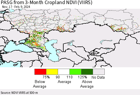 Russian Federation PASG from 3-Month Cropland NDVI (VIIRS) Thematic Map For 2/2/2024 - 2/9/2024
