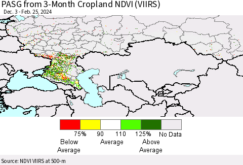 Russian Federation PASG from 3-Month Cropland NDVI (VIIRS) Thematic Map For 2/18/2024 - 2/25/2024