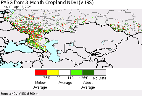 Russian Federation PASG from 3-Month Cropland NDVI (VIIRS) Thematic Map For 4/6/2024 - 4/13/2024