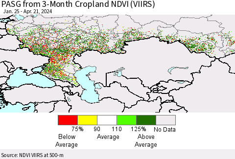 Russian Federation PASG from 3-Month Cropland NDVI (VIIRS) Thematic Map For 4/14/2024 - 4/21/2024