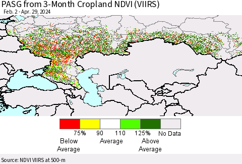 Russian Federation PASG from 3-Month Cropland NDVI (VIIRS) Thematic Map For 4/22/2024 - 4/29/2024