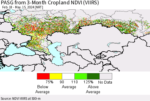 Russian Federation PASG from 3-Month Cropland NDVI (VIIRS) Thematic Map For 5/8/2024 - 5/15/2024