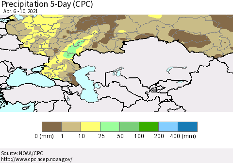 Russian Federation Precipitation 5-Day (CPC) Thematic Map For 4/6/2021 - 4/10/2021
