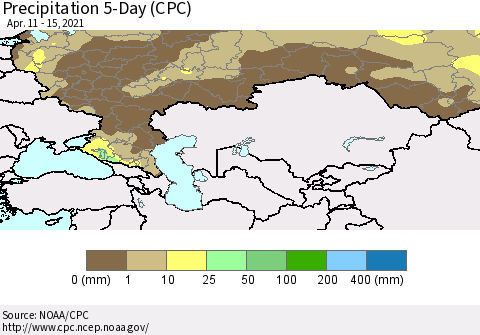 Russian Federation Precipitation 5-Day (CPC) Thematic Map For 4/11/2021 - 4/15/2021