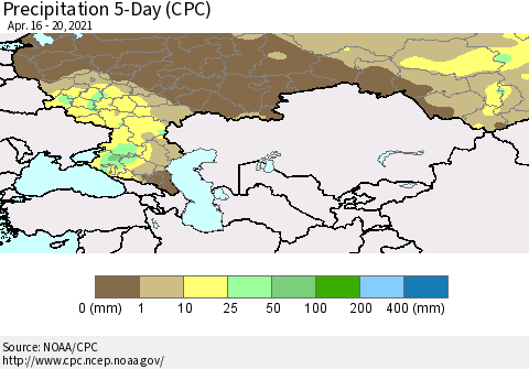 Russian Federation Precipitation 5-Day (CPC) Thematic Map For 4/16/2021 - 4/20/2021