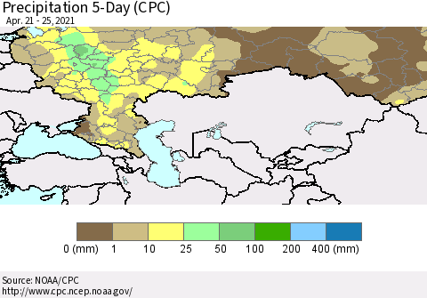 Russian Federation Precipitation 5-Day (CPC) Thematic Map For 4/21/2021 - 4/25/2021