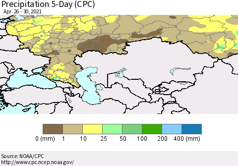 Russian Federation Precipitation 5-Day (CPC) Thematic Map For 4/26/2021 - 4/30/2021