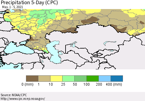 Russian Federation Precipitation 5-Day (CPC) Thematic Map For 5/1/2021 - 5/5/2021
