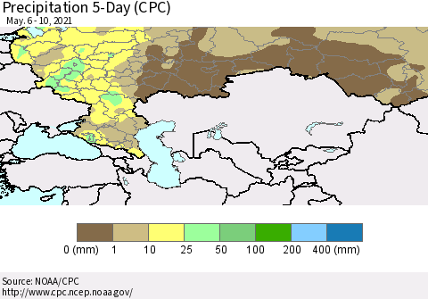 Russian Federation Precipitation 5-Day (CPC) Thematic Map For 5/6/2021 - 5/10/2021